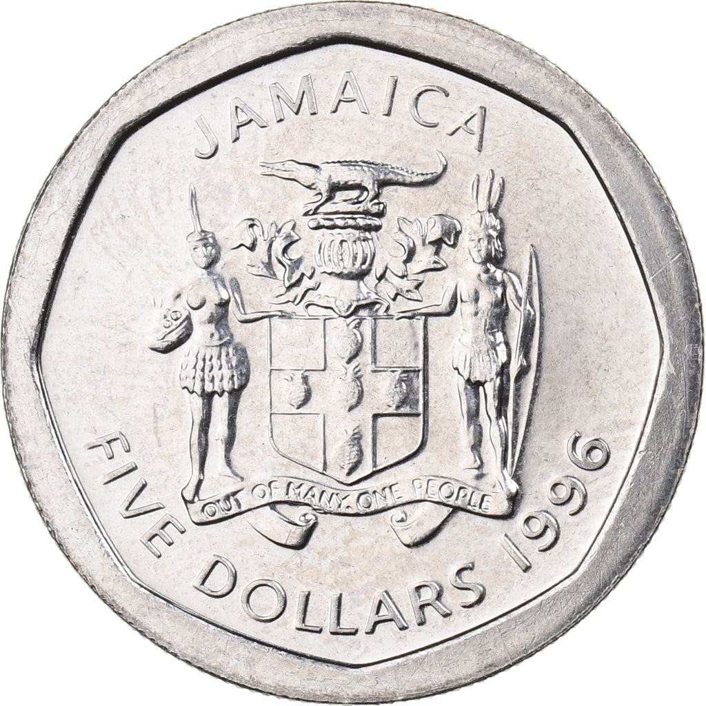 Jamaica, Elizabeth II, 5 Dollars, 1996, British Royal Mint, Nickel plated steel