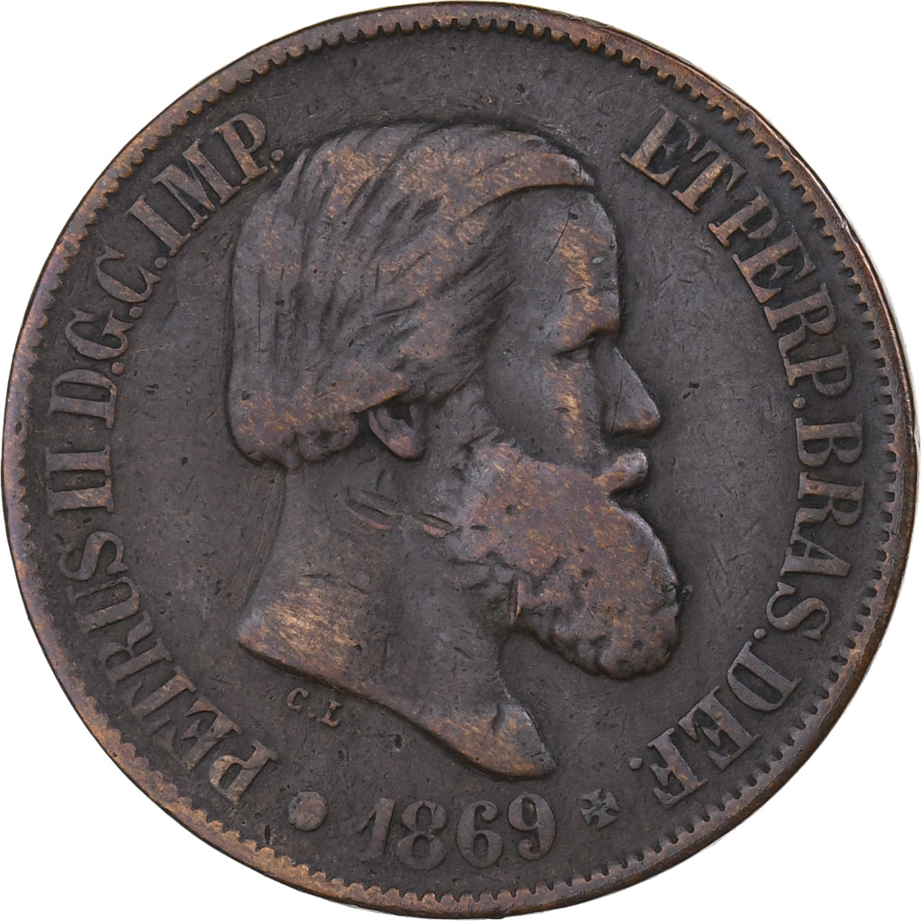 Brazil, Pedro II, 20 Reis, 1869, Bronze, EF(40-45), KM:474