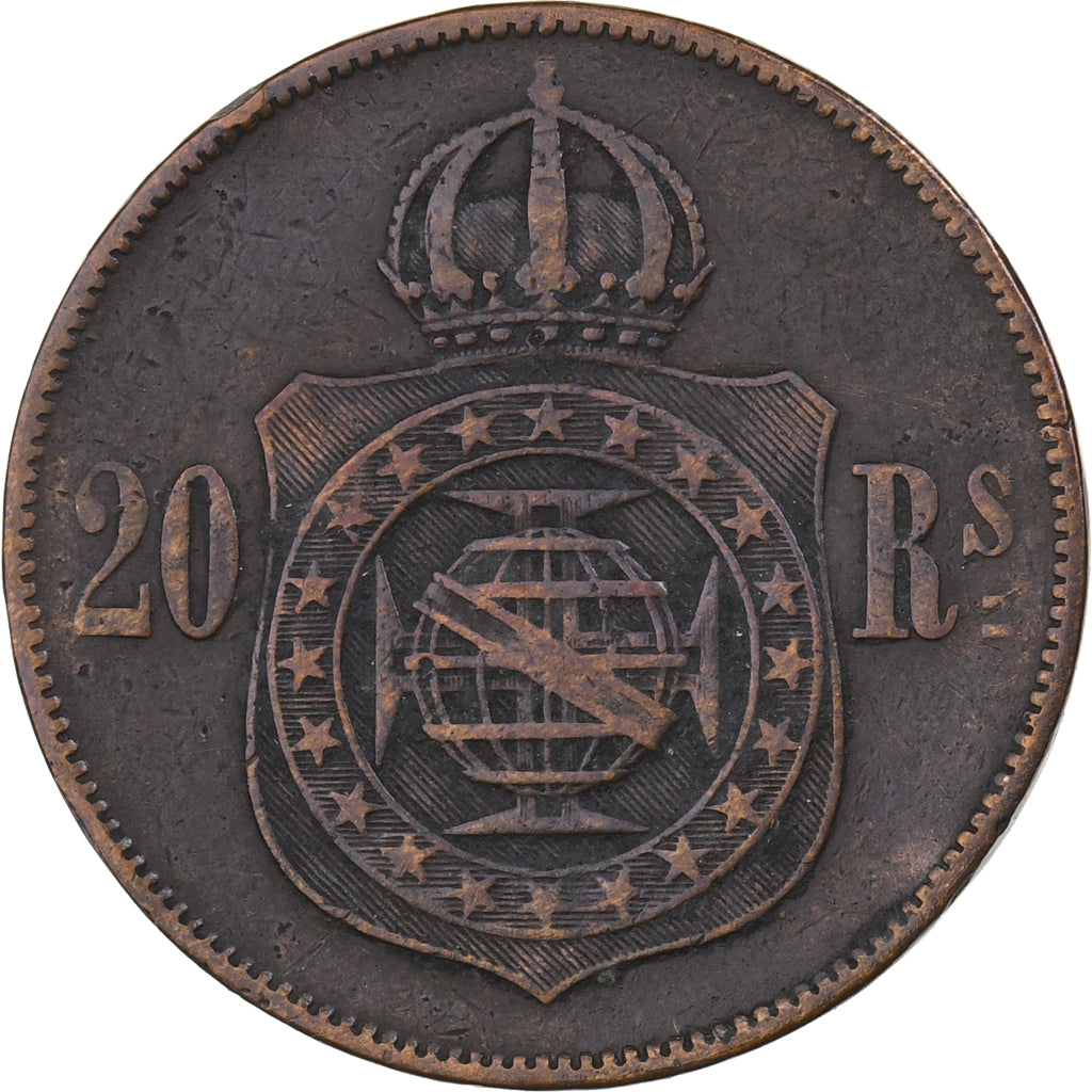 Brazil, Pedro II, 20 Reis, 1869, Bronze, EF(40-45), KM:474