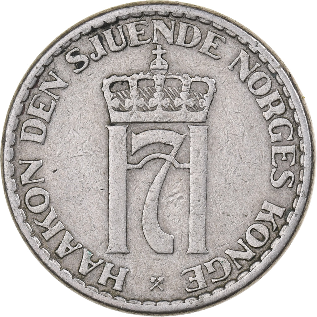 Norvegia, Haakon VII, Krone, 1956, Rame-nichel, BB, KM:397.2