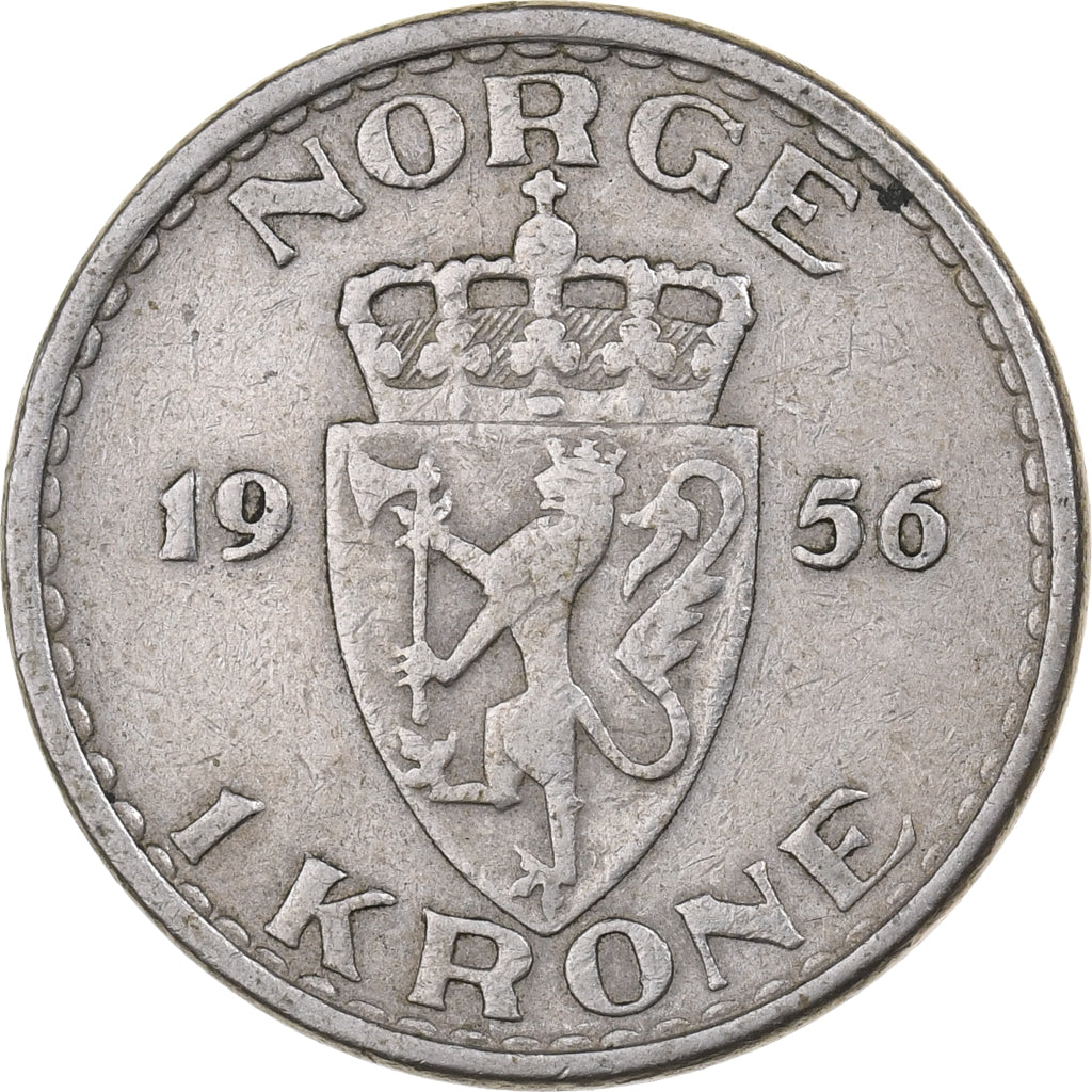 Norvegia, Haakon VII, Krone, 1956, Rame-nichel, BB, KM:397.2