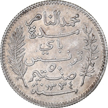 Tunesien, Muhammad al-Nasir Bey, 50 Centimes, 1915, Paris, Silber, SS, KM:237