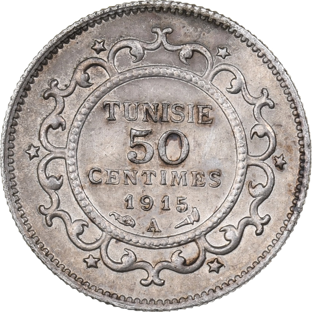 Tunesien, Muhammad al-Nasir Bey, 50 Centimes, 1915, Paris, Silber, SS, KM:237