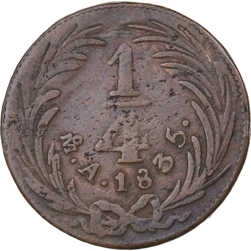 México, 1/4 Real, Un Quarto/Una Quartilla, 1835, Mexico City, Cobre, BC+