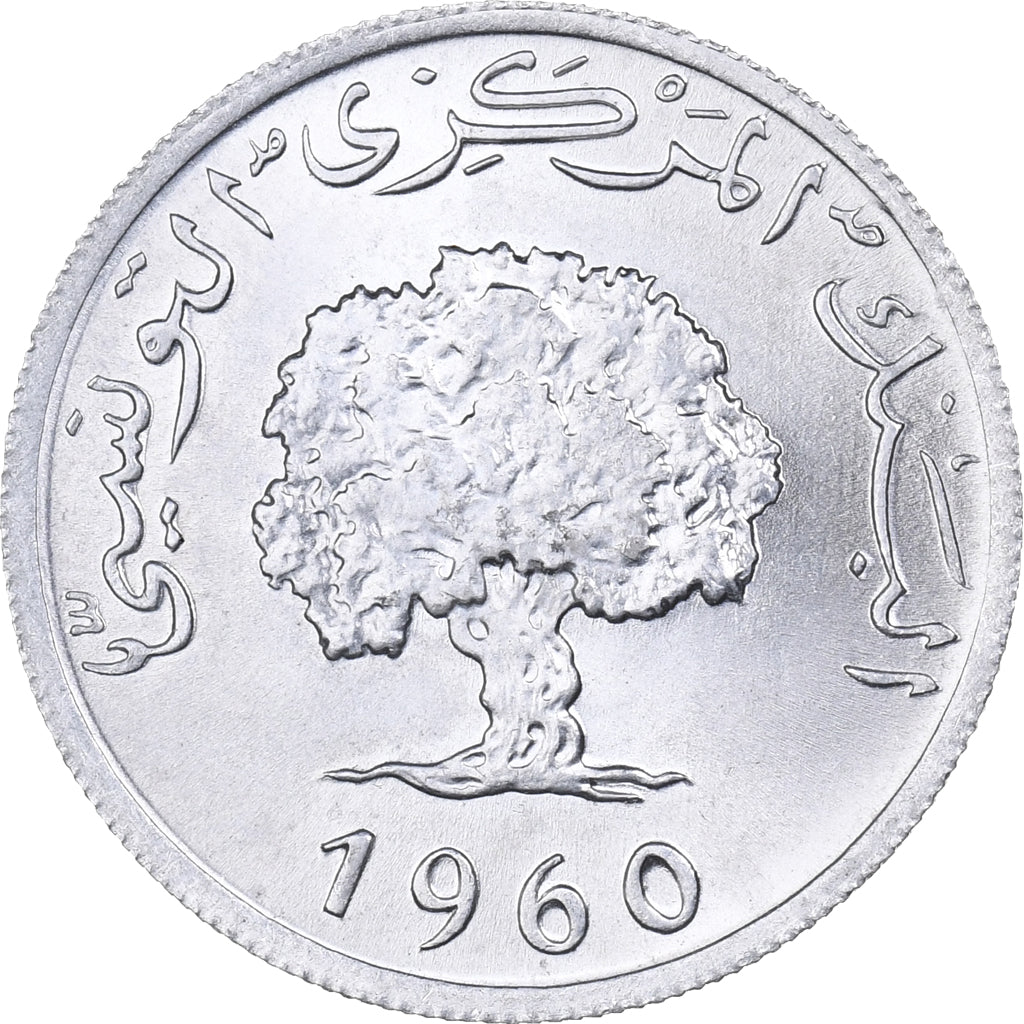 Túnez, 5 Millim, 1960, Paris, Aluminio, EBC, KM:282