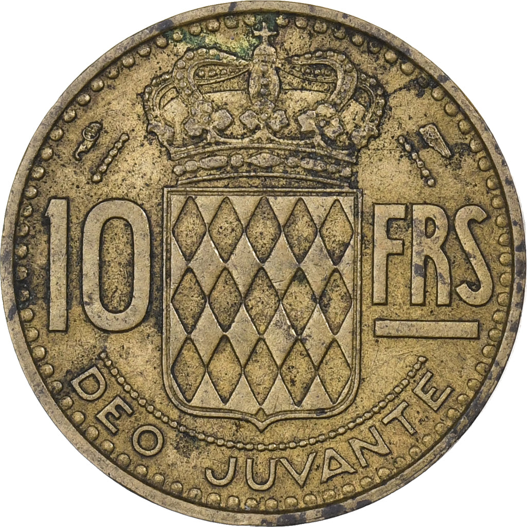 Mónaco, Rainier III, 10 Francs, 1950, Aluminio - bronce, BC+, KM:130