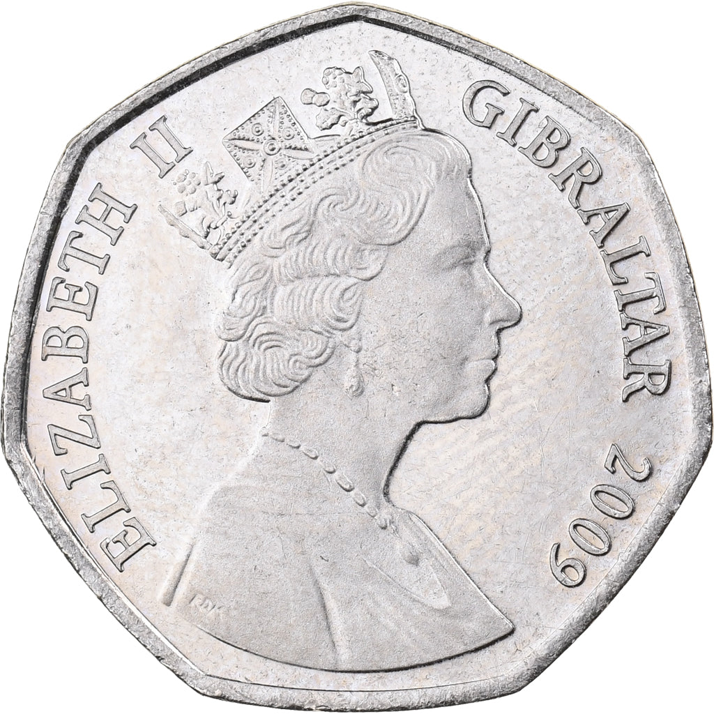 Gibraltar, Elizabeth II, 50 Pence, 2009, Copper-nickel, MS(63), KM:1071
