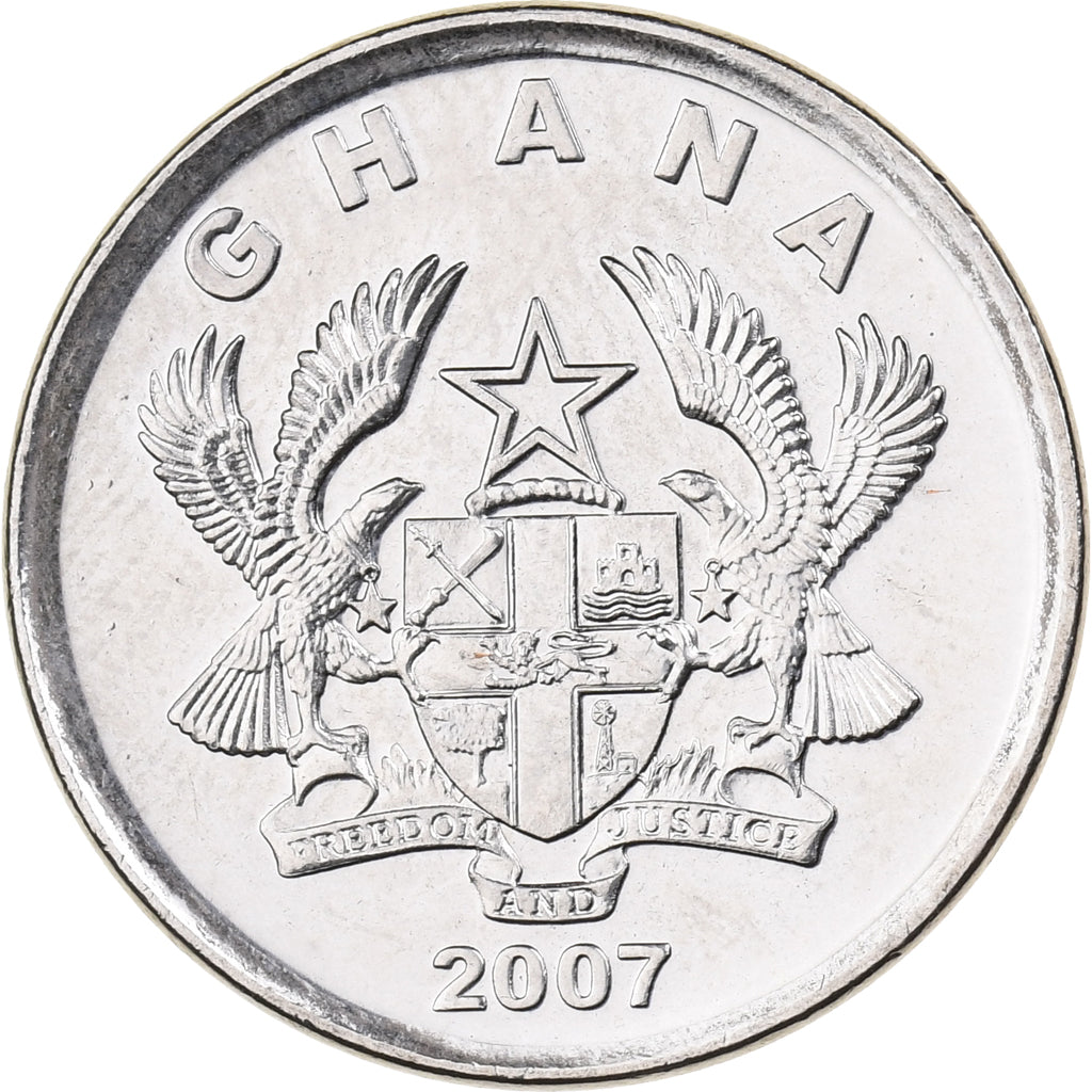 Ghana, 20 Pesewas, 2007, Nickel plated steel, MS(63), KM:40