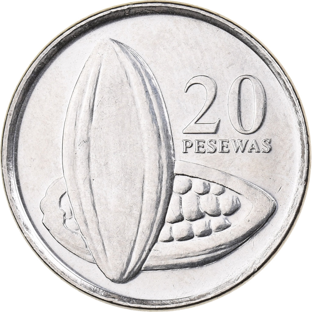 Ghana, 20 Pesewas, 2007, Nickel plated steel, MS(63), KM:40