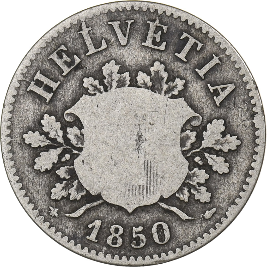 Suiza, 10 Rappen, 1850, Strasbourg, Vellón, BC, KM:6