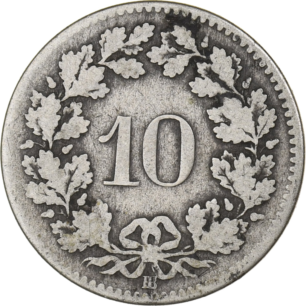 Suiza, 10 Rappen, 1850, Strasbourg, Vellón, BC, KM:6