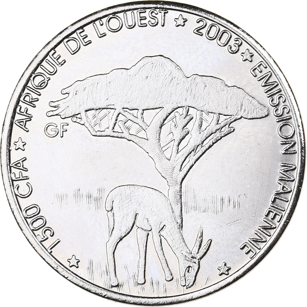 Mali, 1500 CFA Francs-1 Africa, 2003, Paris, Nickel plated steel, MS(63), KM:17