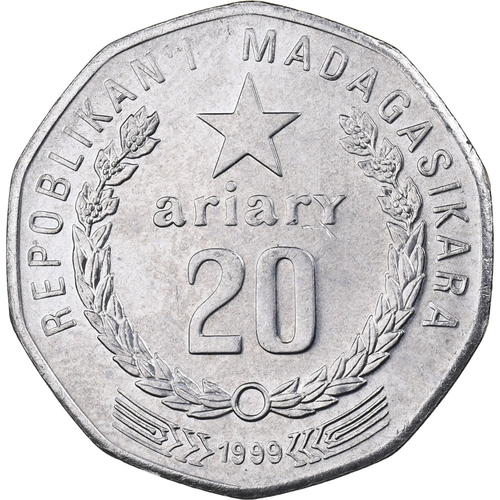 Madagascar, 20 Ariary, 1999, Royal Canadian Mint, Acciaio ricoperto in nichel