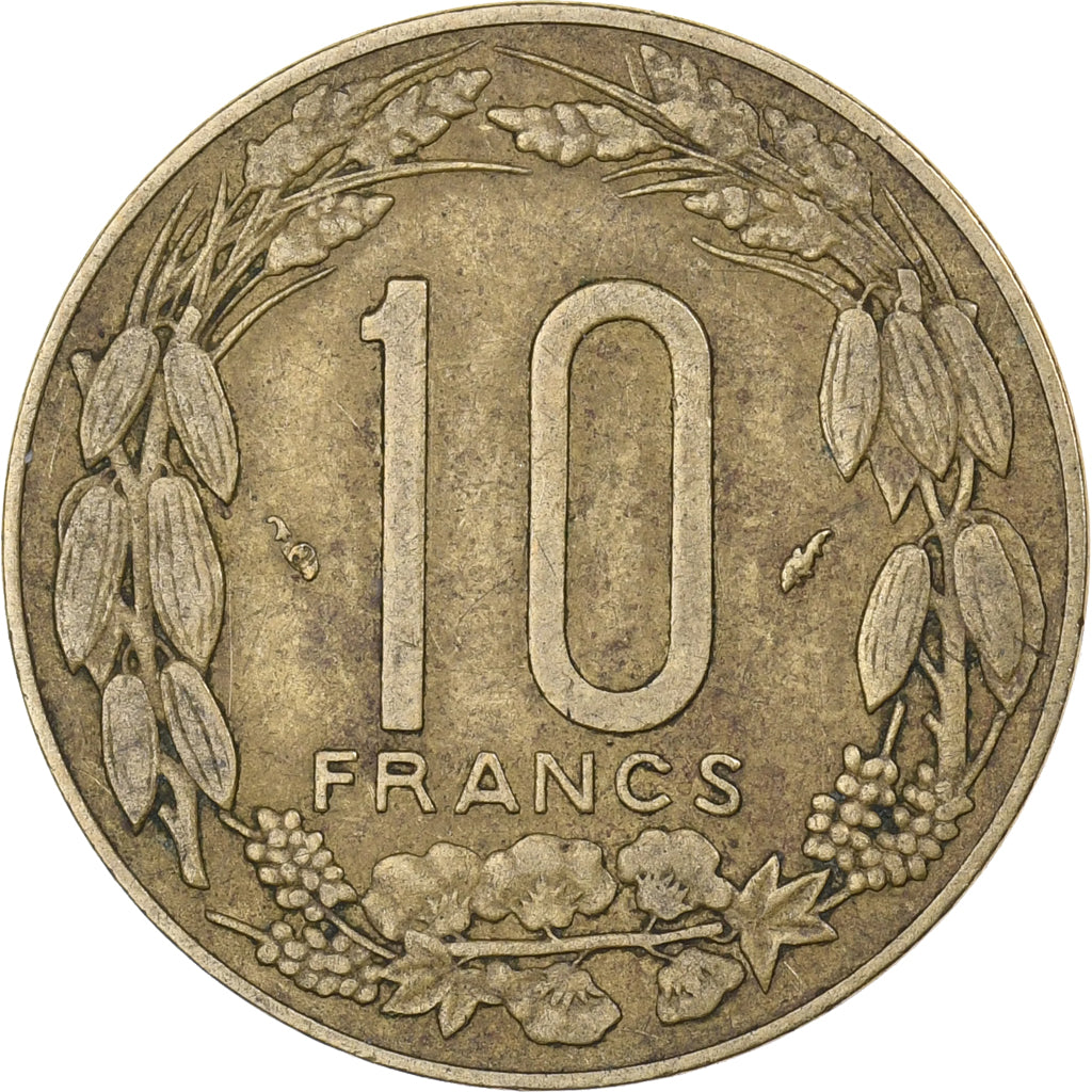 Central African States, 10 Francs, 1975, Paris, Aluminum-Bronze, VF(30-35), KM:9