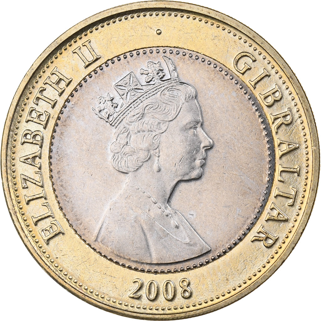 Gibraltar, Elizabeth II, 2 Pounds, 2008, Bi-Metallic, MS(63), KM:1092