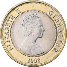 Gibraltar, Elizabeth II, 2 Pounds, 2008, Bi-Metallic, MS(63), KM:1092
