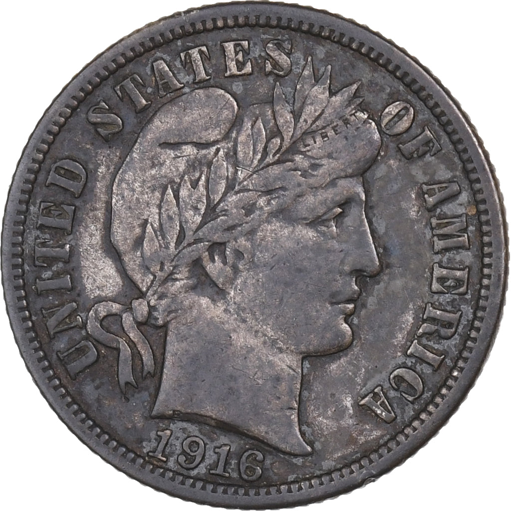 United States, Dime, Barber Dime, 1916, U.S. Mint, Silver, EF(40-45), KM:113