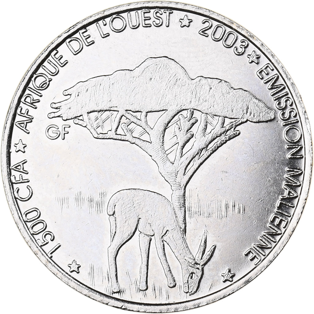 Mali, 1500 CFA Francs-1 Africa, 2003, Paris, Acciaio placcato nichel, SPL, KM:17