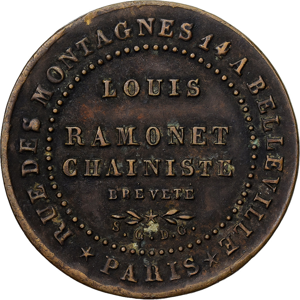 France, Token, Louis Ramonet, Chainiste Breveté, Paris, AU(50-53), Copper