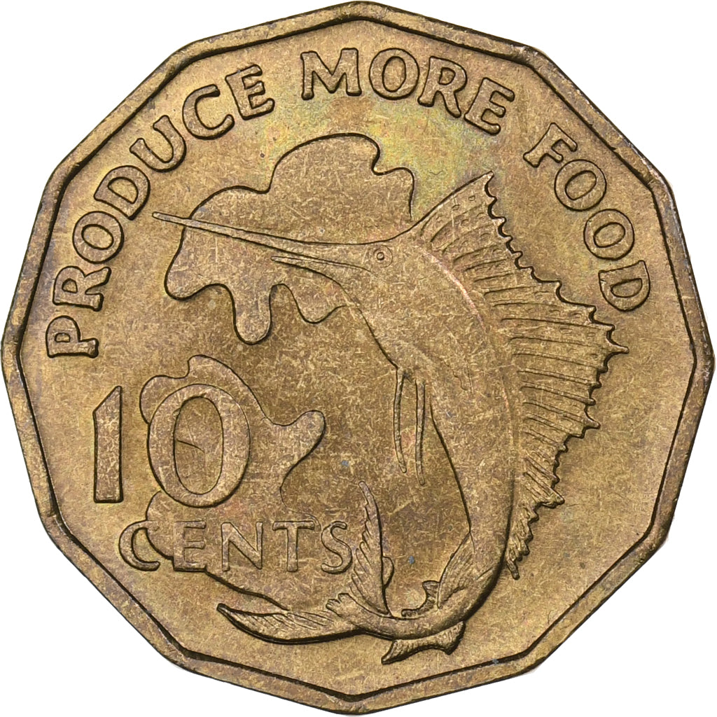 Seychellen, 10 Cents, 1977, British Royal Mint, Nickel-brass, UNC-, KM:32