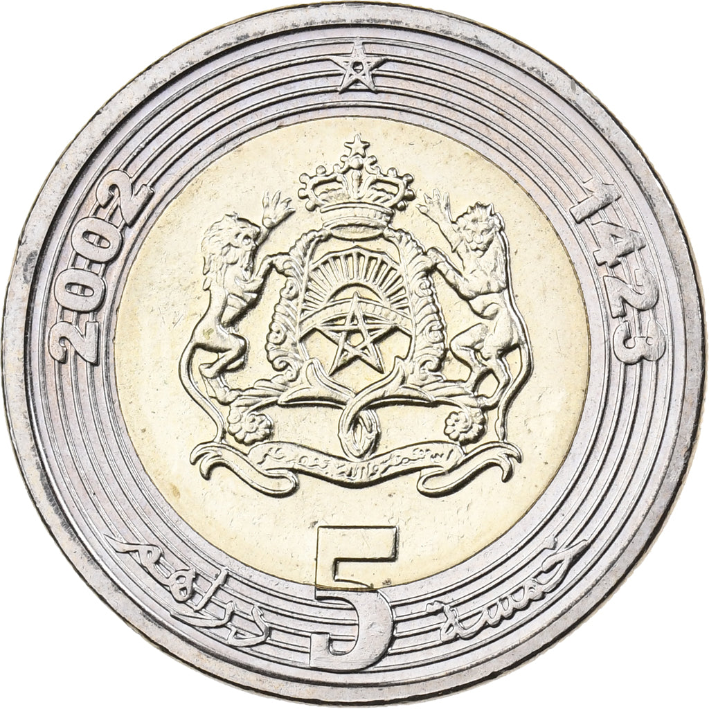 Maroc, Mohammed VI, 5 Dirhams, 2002, Bimétallique, FDC, KM:109
