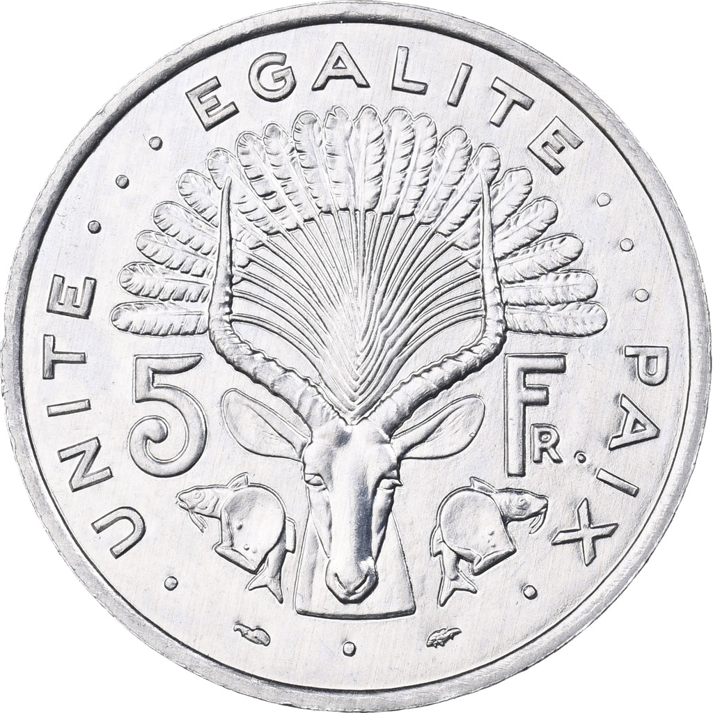 Djibouti, 5 Francs, 1991, Paris, Aluminum, MS(65-70), KM:22
