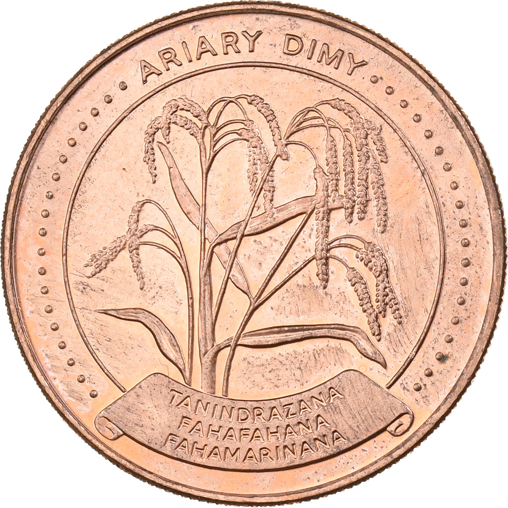 Madagascar, 5 Ariary, 1996, Acciaio placcato rame, SPL, KM:23