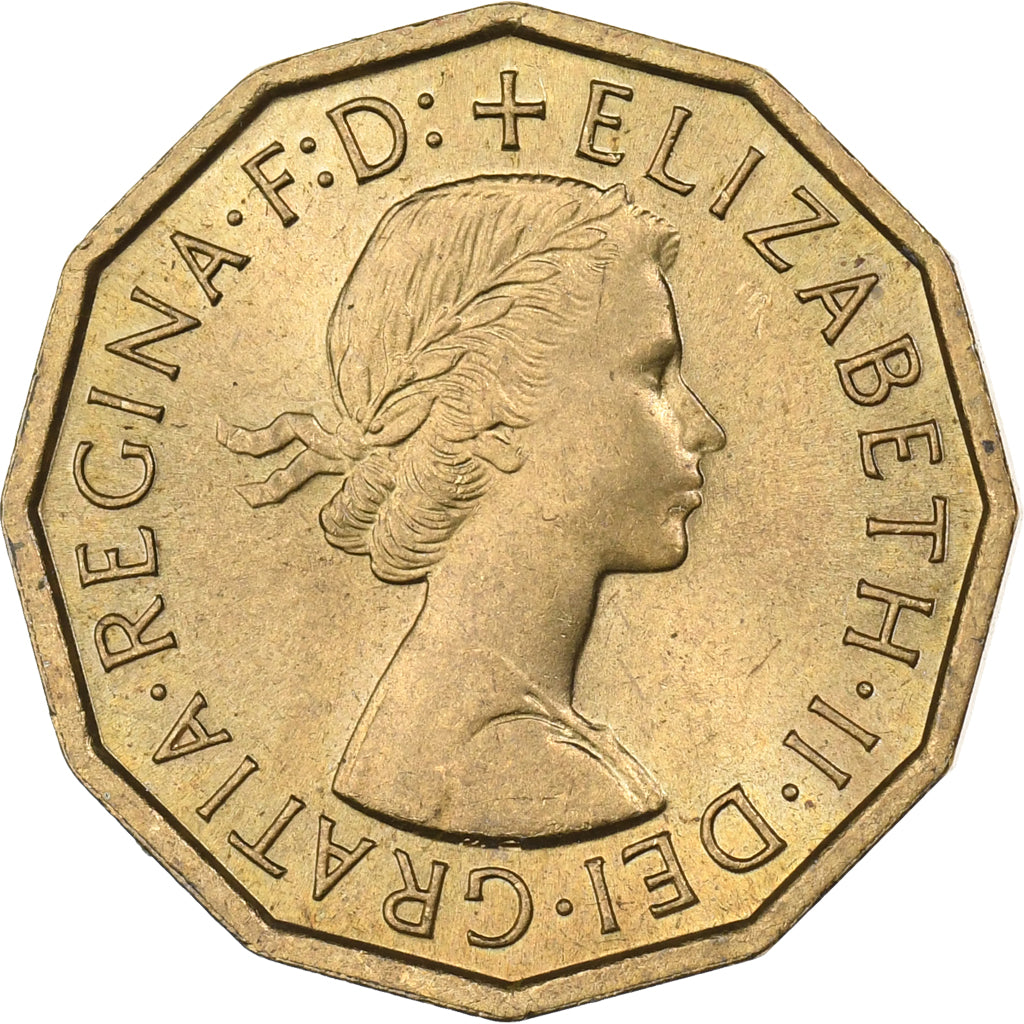 Gran Bretaña, Elizabeth II, 3 Pence, 1964, Níquel - latón, SC, KM:900