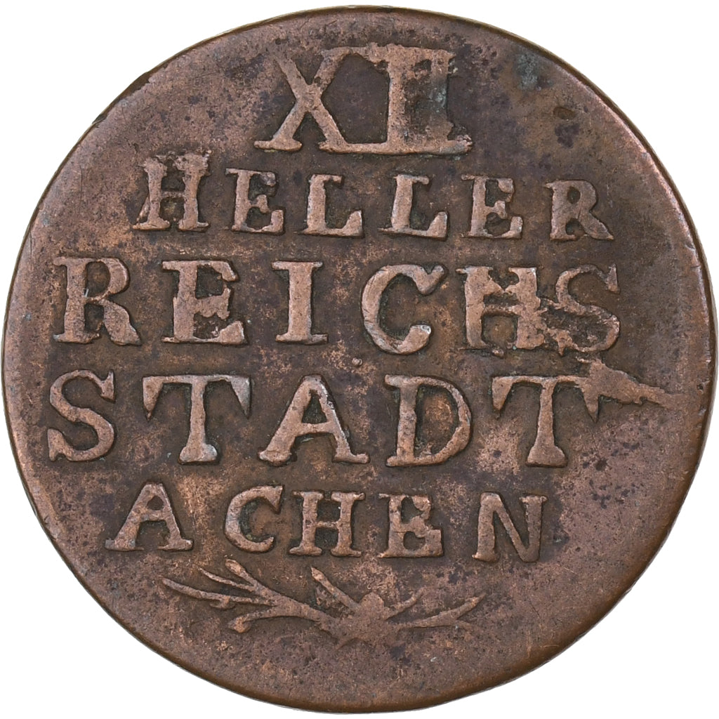 Stati tedeschi, AACHEN, 12 Heller, 1792, Aachen, Rame, MB, KM:51