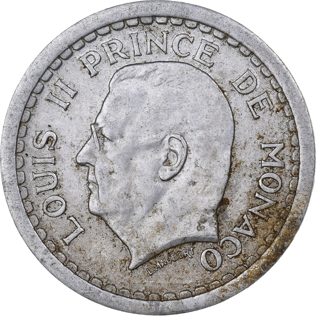 Mónaco, Louis II, 2 Francs, 1943, Paris, Alumínio, EF(40-45), KM:121