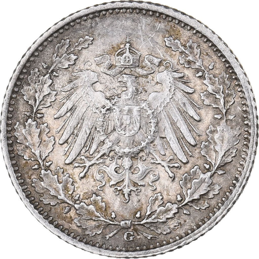 NIEMCY - IMPERIUM, 1/2 Mark, 1916, Karlsruhe, Srebro, EF(40-45), KM:17