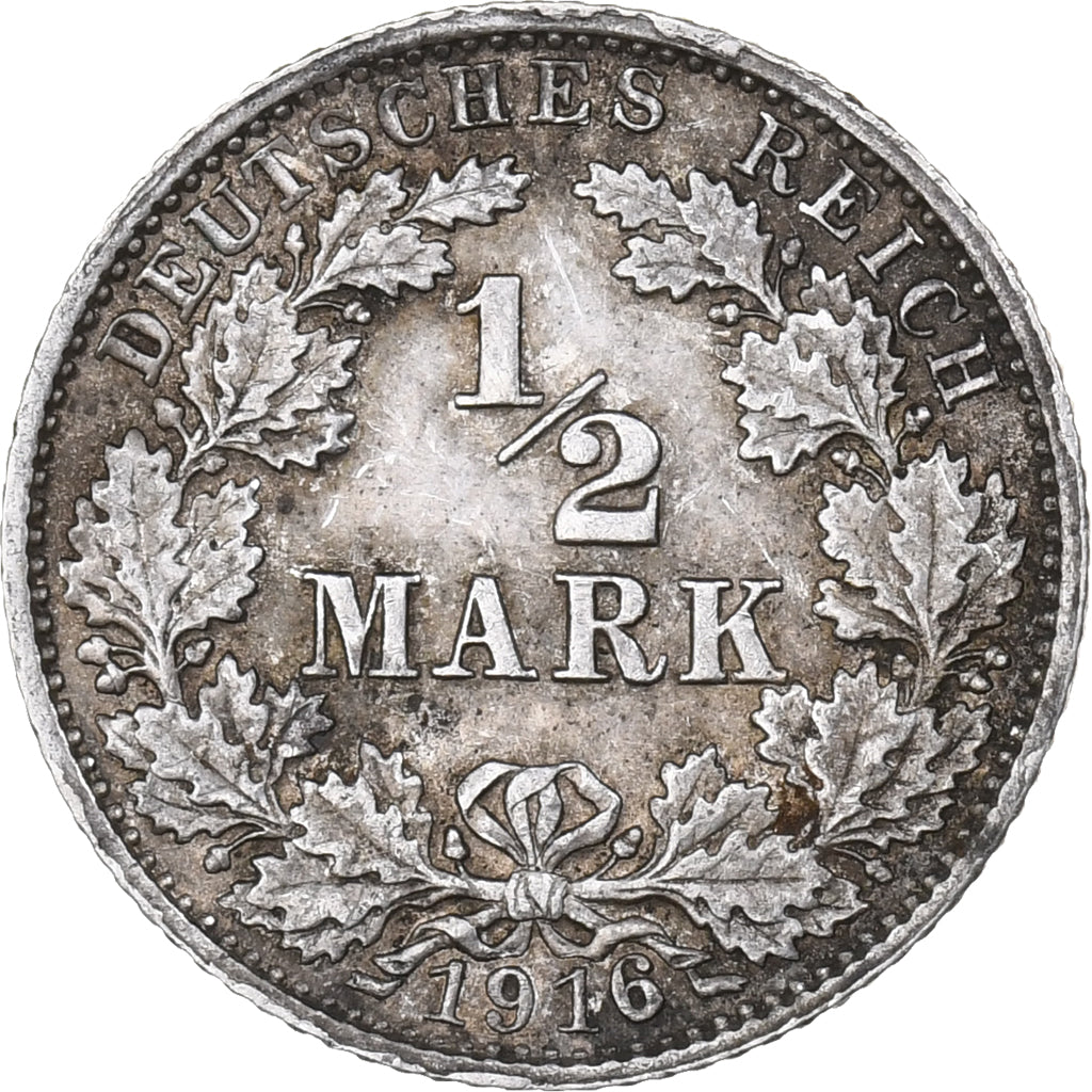 NIEMCY - IMPERIUM, 1/2 Mark, 1916, Karlsruhe, Srebro, EF(40-45), KM:17