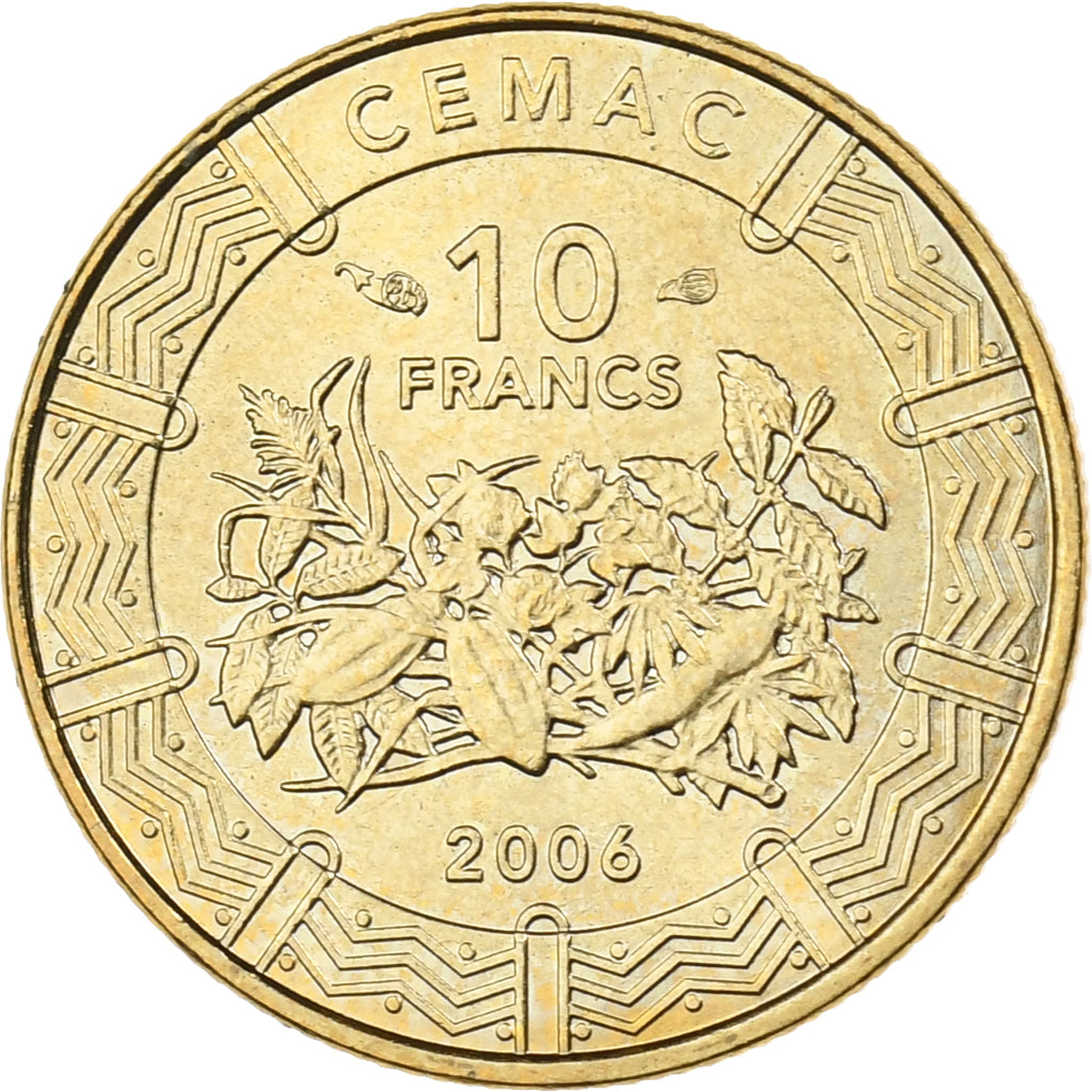 Central African States, 10 Francs, 2006, Paris, Brass, MS(65-70), KM:19