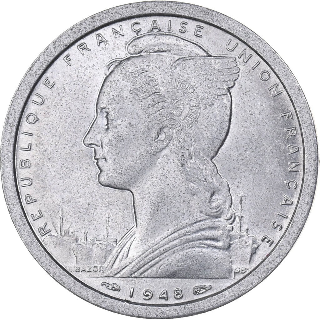 French Equatorial Africa, 2 Francs, 1948, Paris, Aluminum, EF(40-45), KM:7