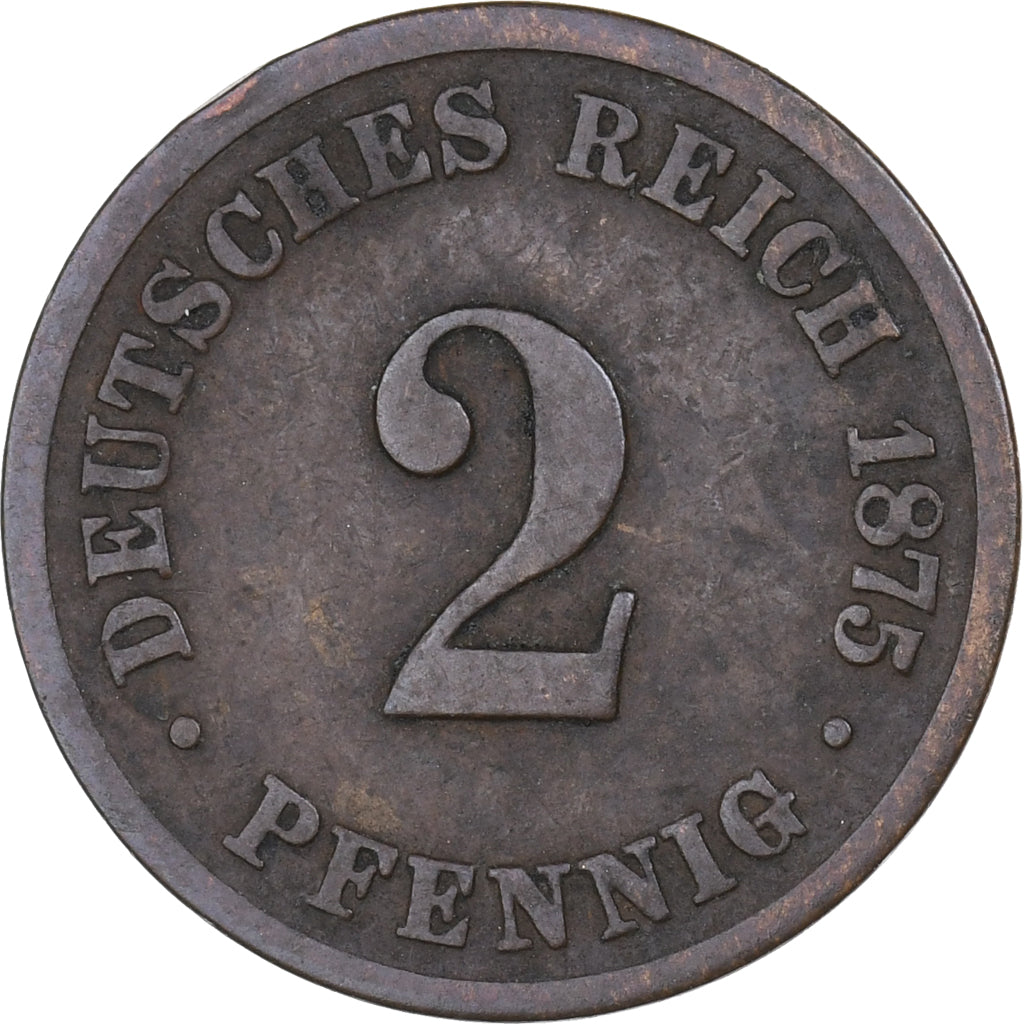 GERMANY - EMPIRE, Wilhelm I, 2 Pfennig, 1875, Hannover, Kupfer, S+, KM:2