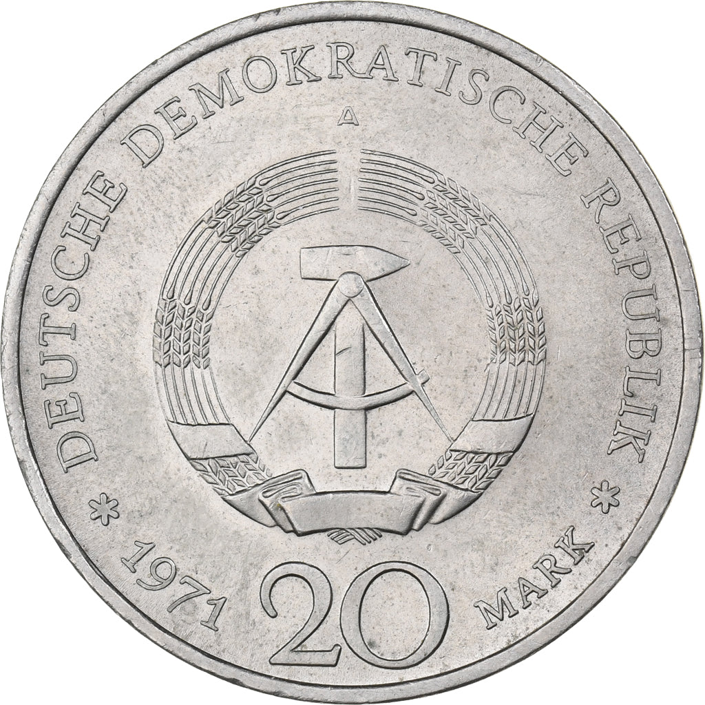 REPÚBLICA DEMOCRÁTICA ALEMANA, 20 Mark, 1971, Berlin, Cobre - níquel, EBC