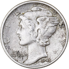 United States, Dime, Mercury Dime, 1943, U.S. Mint, Silver, EF(40-45), KM:140