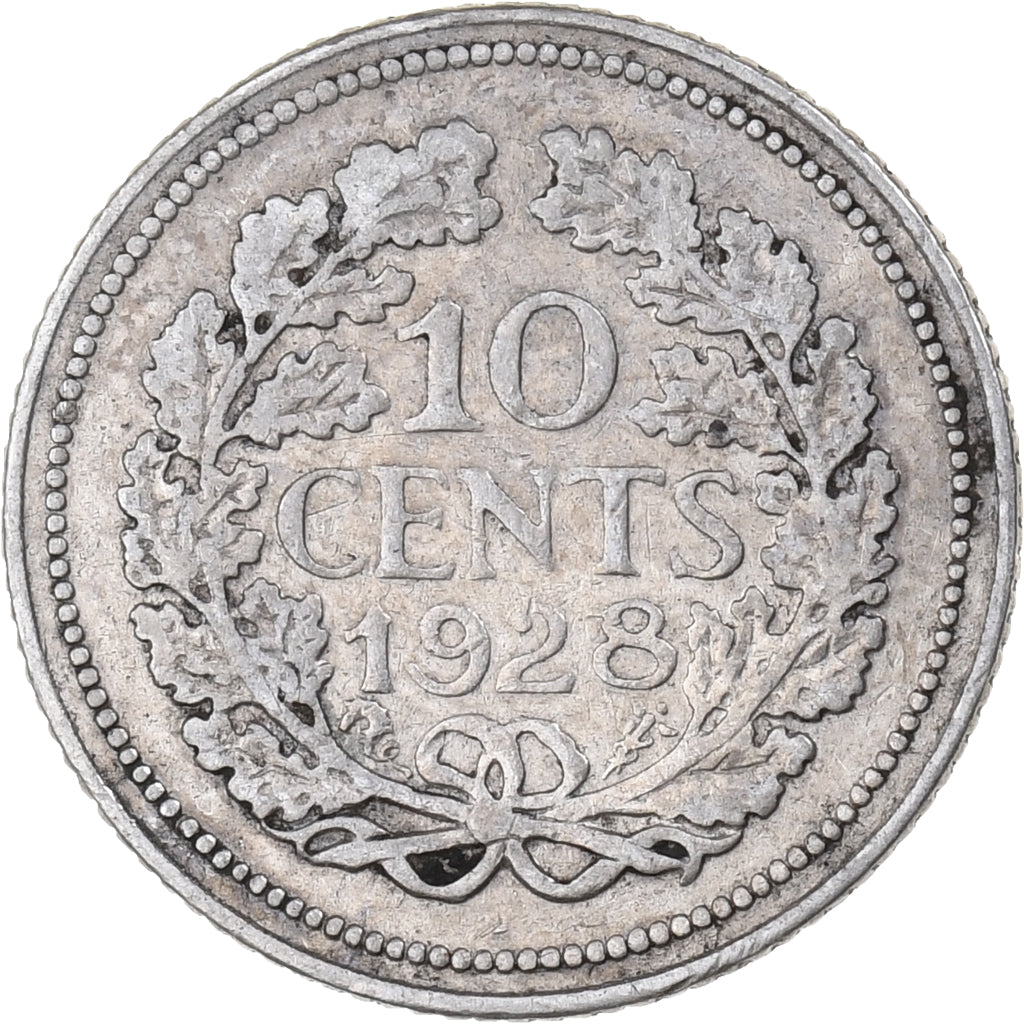 Países Baixos, Wilhelmina I, 10 Cents, 1928, Prata, AU(50-53), KM:163