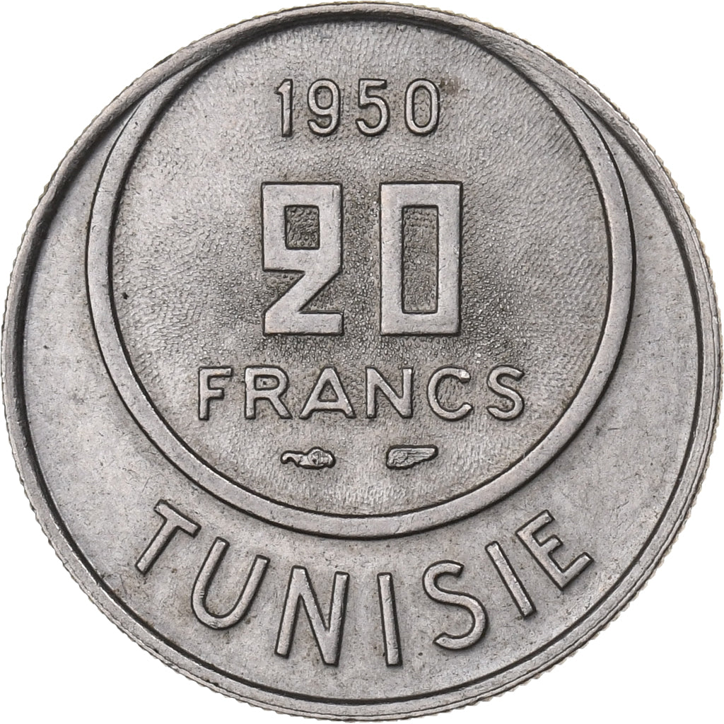 Tunisië, Muhammad al-Amin Bey, 20 Francs, 1950, Paris, Cupro-nikkel, PR, KM:274