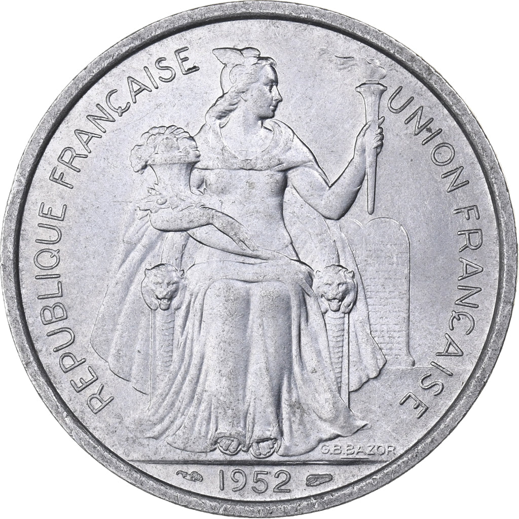 FRENCH OCEANIA, 5 Francs, 1952, Paris, Aluminum, MS(65-70), KM:4