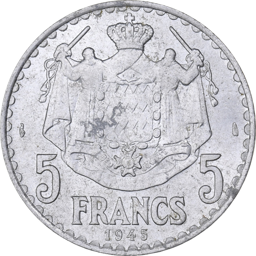 Monaco, Louis II, 5 Francs, 1945, Alluminio, BB+, KM:122