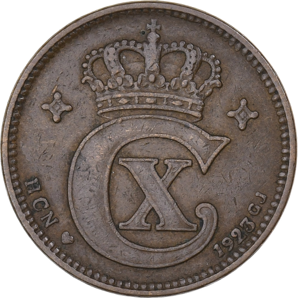 Dinamarca, Christian X, 2 Öre, 1923, Copenhagen, Bronce, MBC, KM:813.2