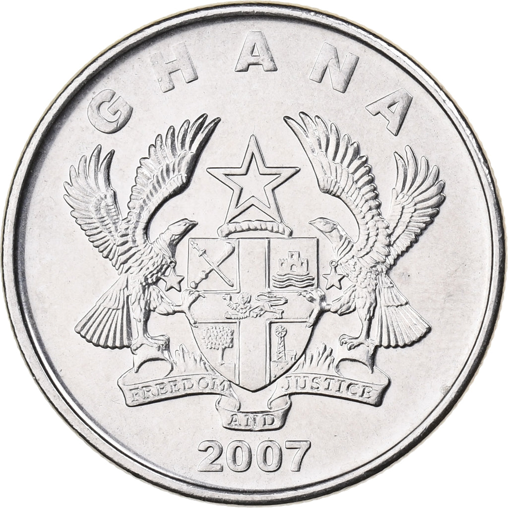 Ghana, 50 Pesewas, 2007, Nickel plated steel, MS(63), KM:41