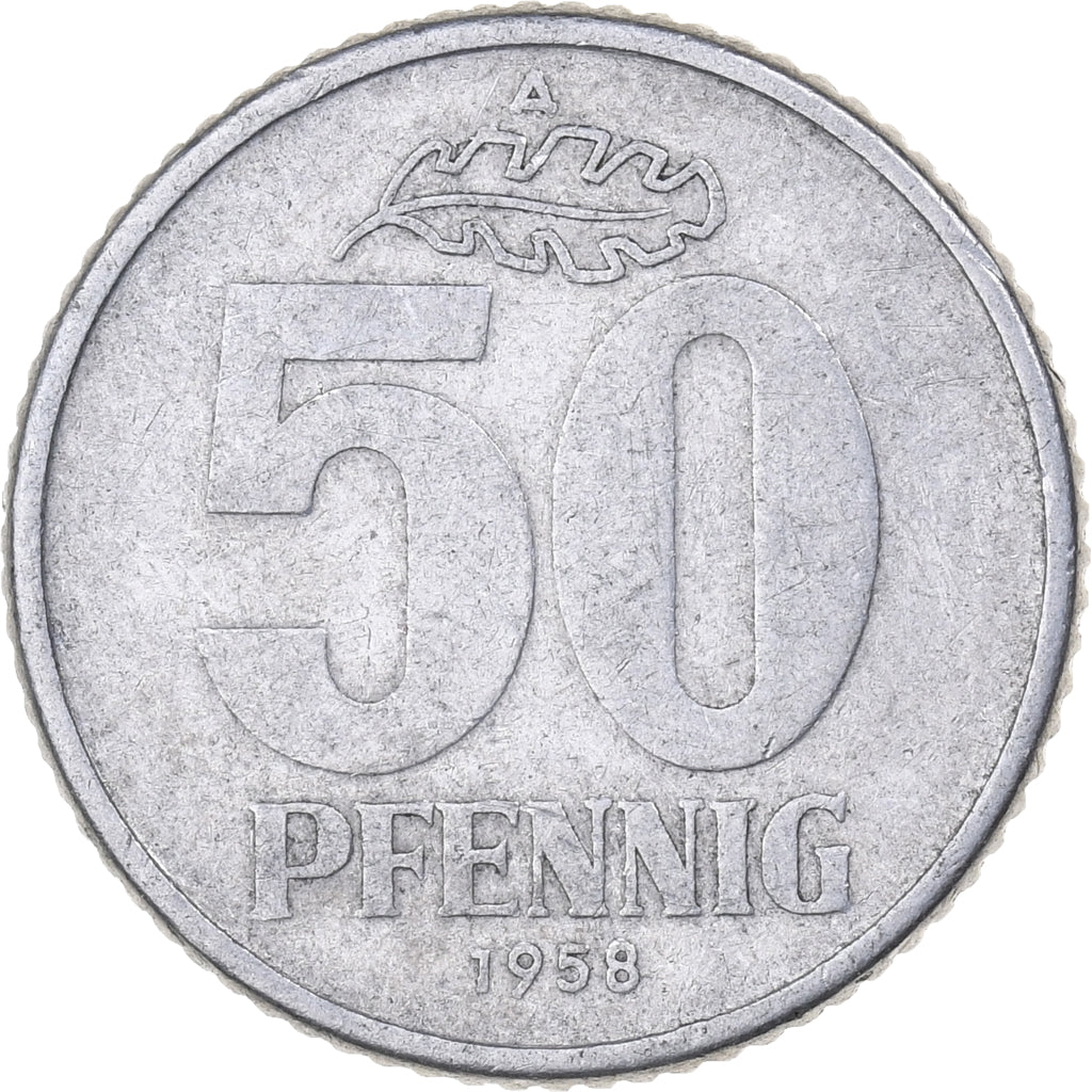 République démocratique allemande, 50 Pfennig, 1958, Berlin, Aluminium, TTB