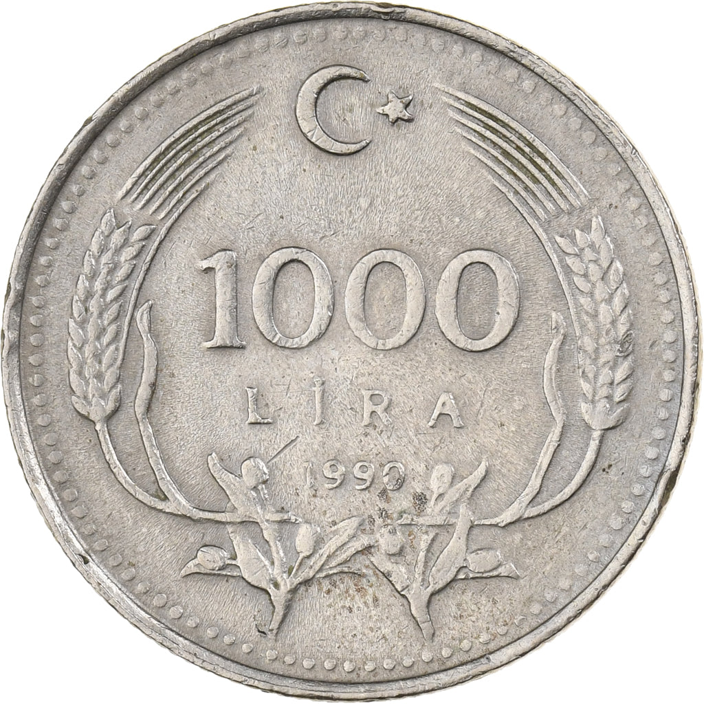 Turkije, 1000 Lira, 1990, Nickel-brass, ZF, KM:997
