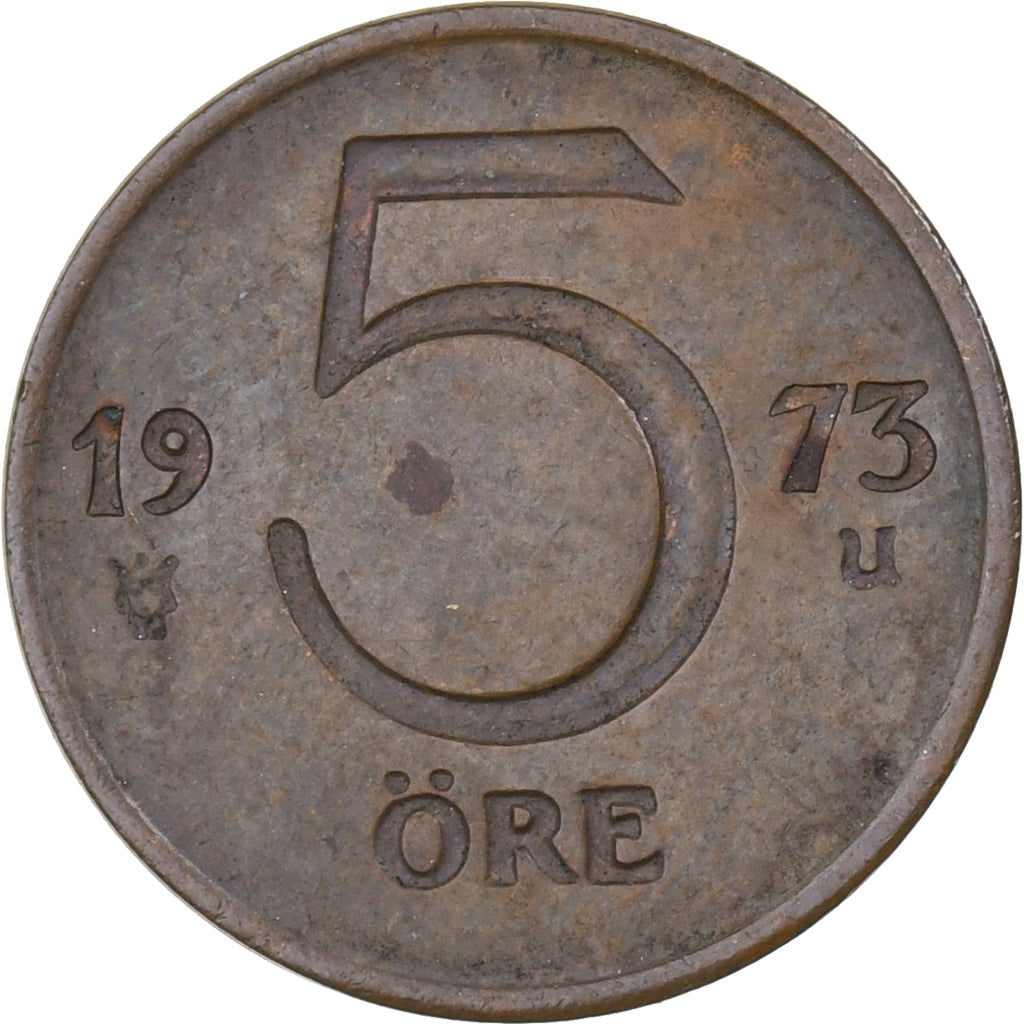 Szwecja, Gustaf VI, 5 Öre, 1973, Brązowy, EF(40-45), KM:845