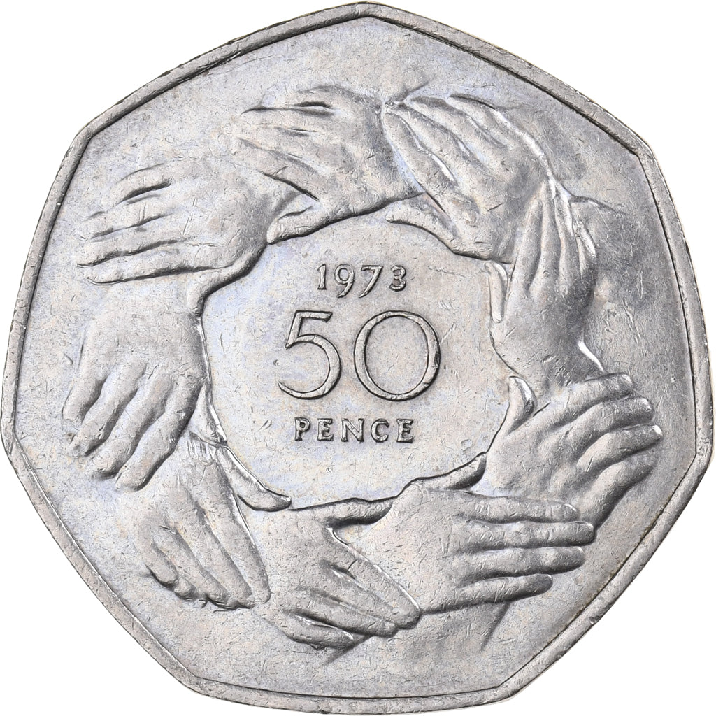 Great Britain, Elizabeth II, 50 Pence, 1973, Copper-nickel, EF(40-45), KM:918