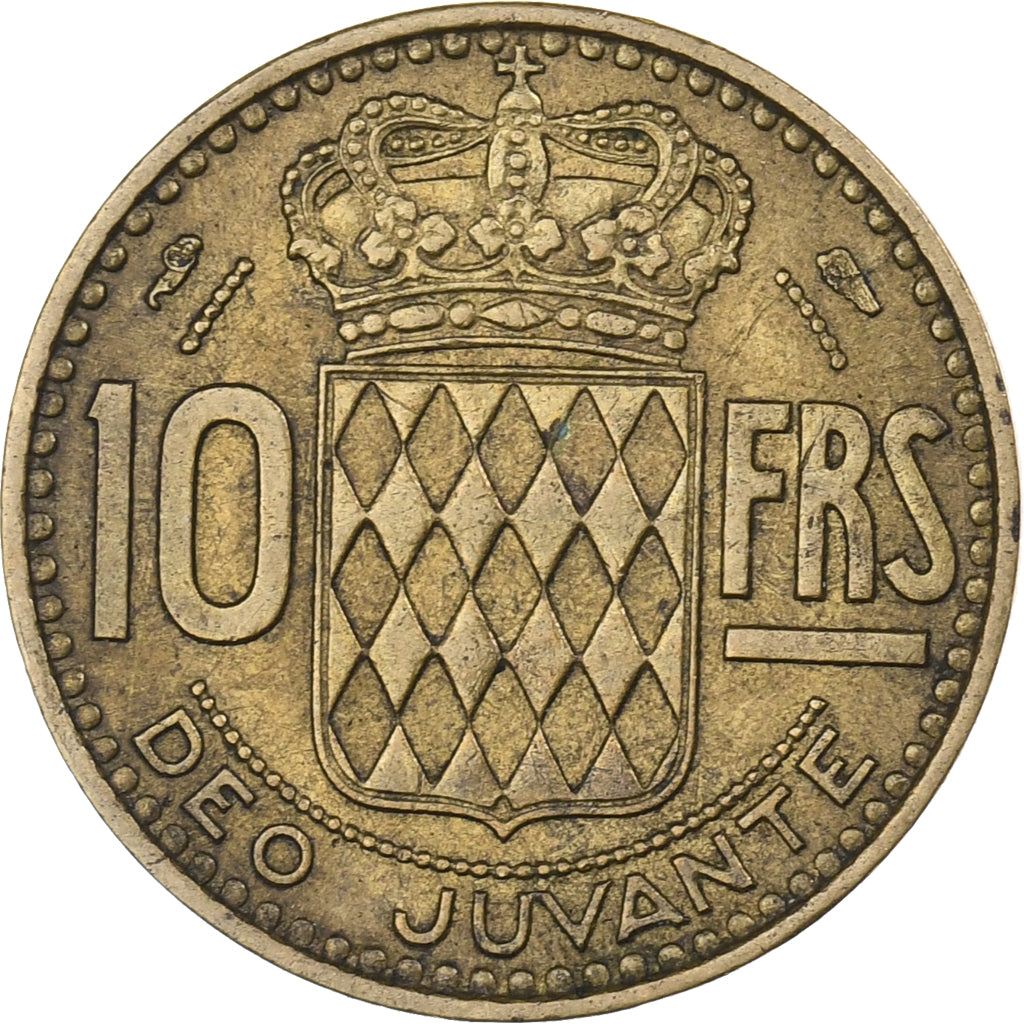 Mónaco, Rainier III, 10 Francs, 1950, Paris, Aluminio - bronce, MBC, KM:130