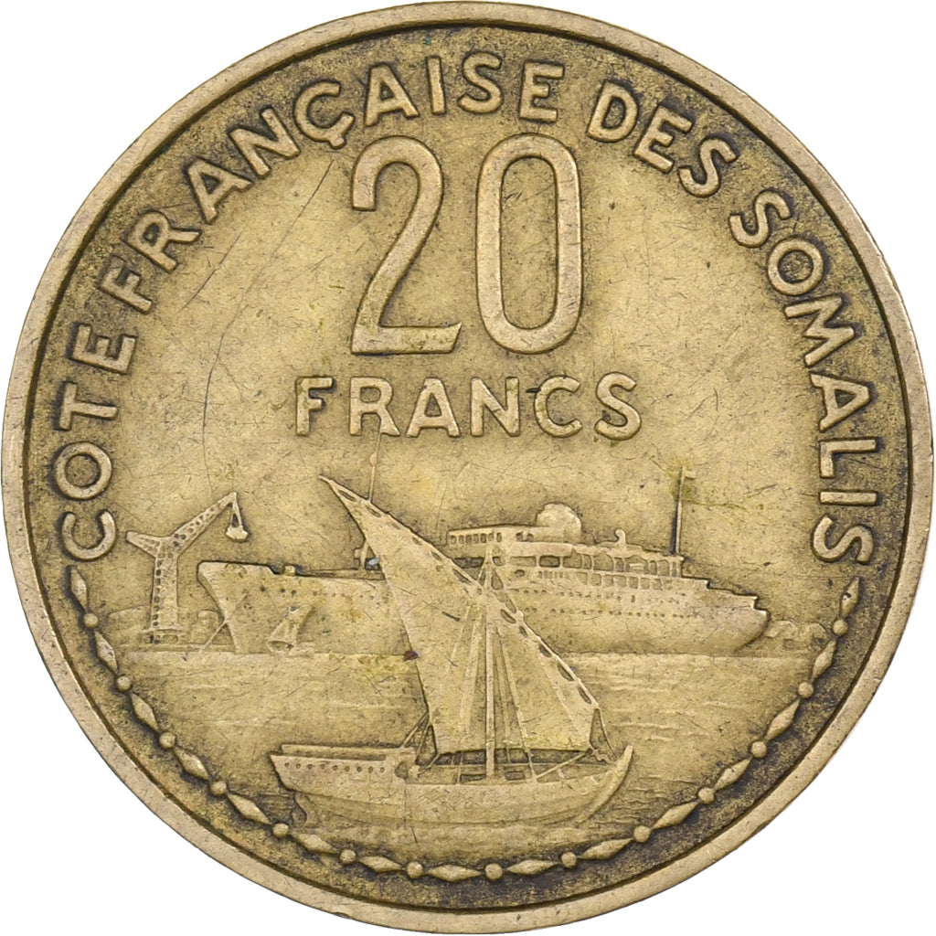 French Somaliland, 20 Francs, 1952, Paris, Aluminum-Bronze, EF(40-45), KM:7