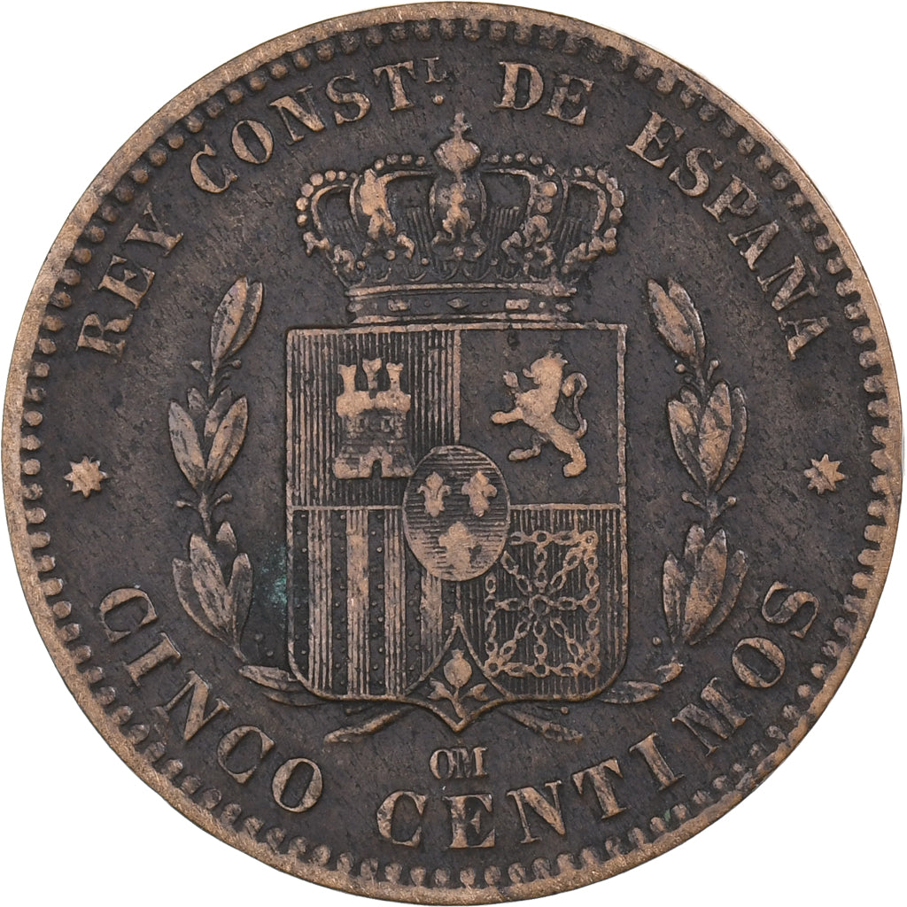 Espagne, Alfonso XII, 5 Centimos, 1879, Madrid, Bronze, TTB, KM:674